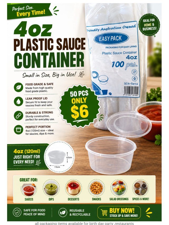 4 oz Plastic Sauce Container – 50 pcs